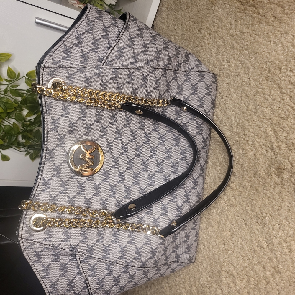 Michael Kors Gray and Black Tote with Gold Accents